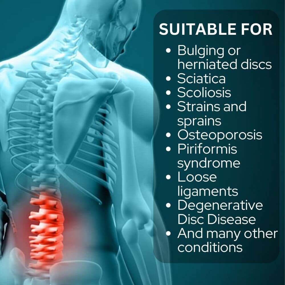 LumbarMate can be used to treat various conditions such as herniated discs and sciatica.