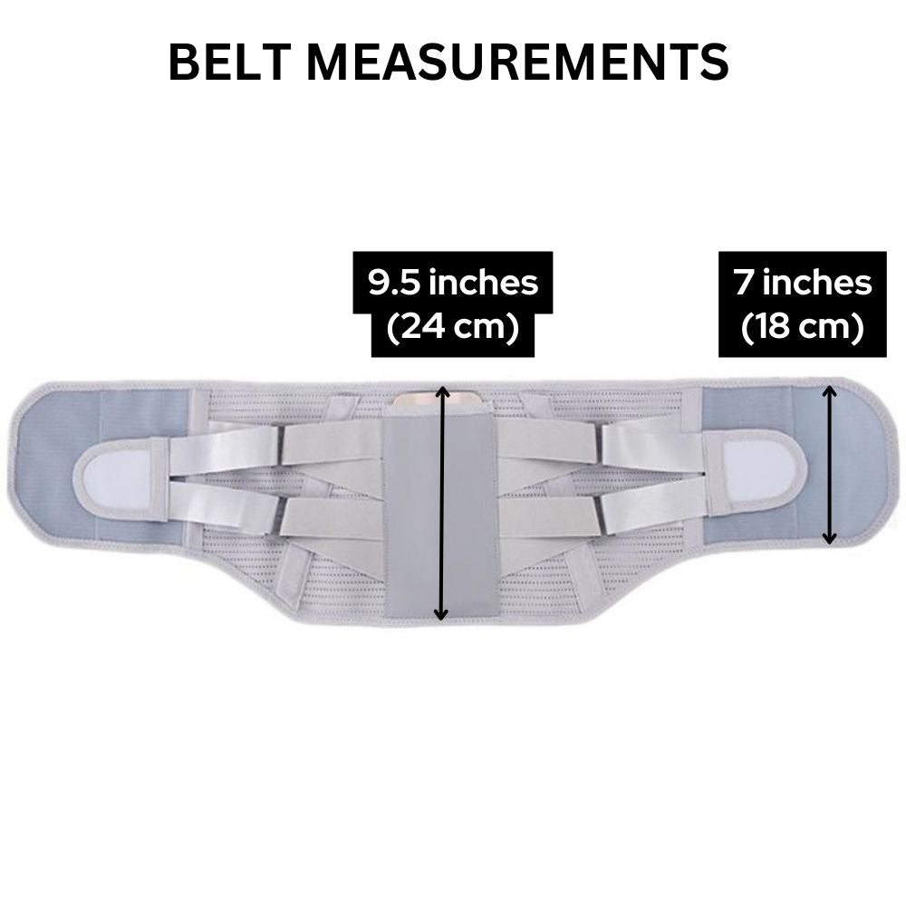 LumbarMate width measurements are about 9.5 inches at the back and 7 inches at the front.