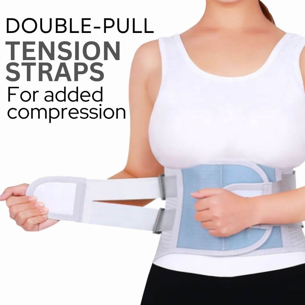 LumbarMate is designed with double pull tension straps for added compression to the lower back.