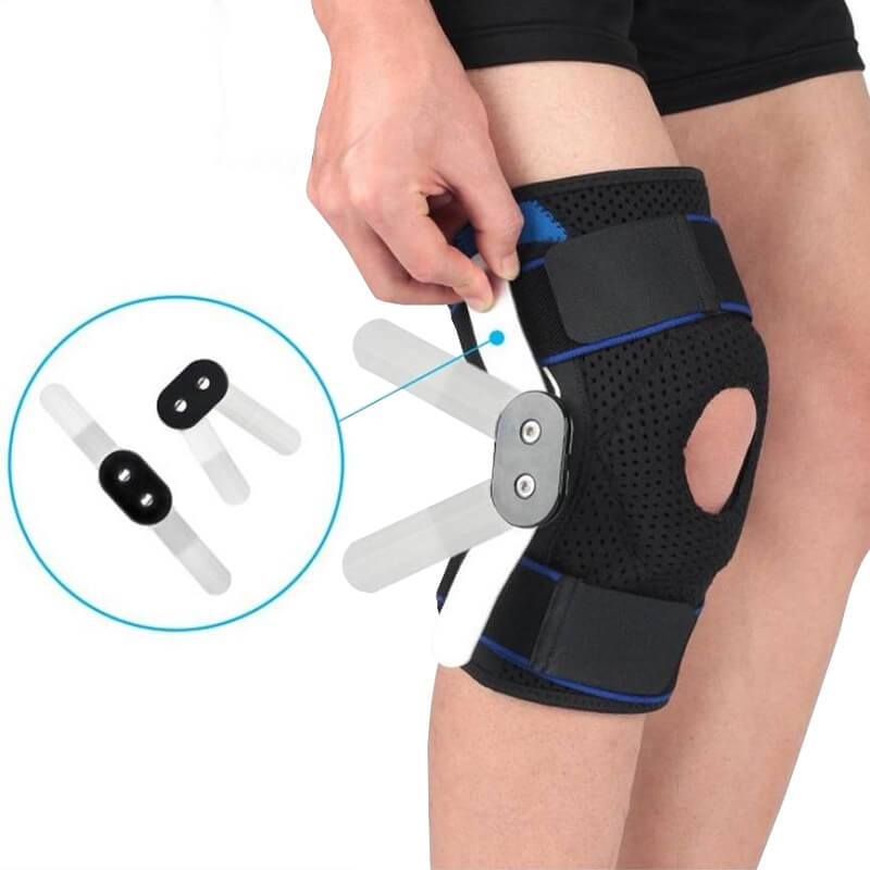 KneeMate includes a pair of adjustable metal hinges to add strength and stability to those with weak knees.