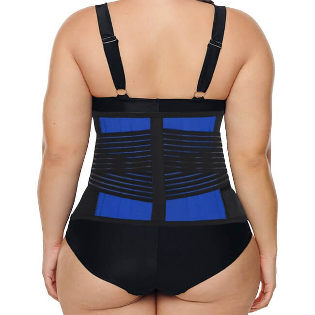 Back view of a plus sized woman wearing the 6XL LumbarExtreme back brace.