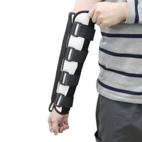 Thumbnail for Image of man wearing the orthosis rehabilitative arm brace with internal metal supports.