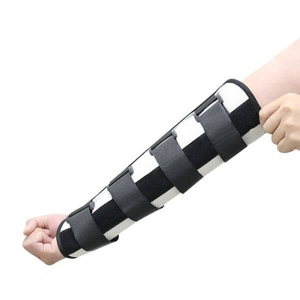 Image of the orthosis medical rehabilitative brace being worn on someone's arm.
