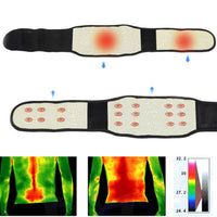 Thumbnail for An image showing the profile layout of the Thermotherapy belt as well as a before and after thermal image of the beneficial results of hot compress therapy, indicating improved blood circulation.