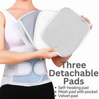 Thumbnail for LumbarMate includes a self-heating pad, a pocket mesh pad and a velvet comfort pad.