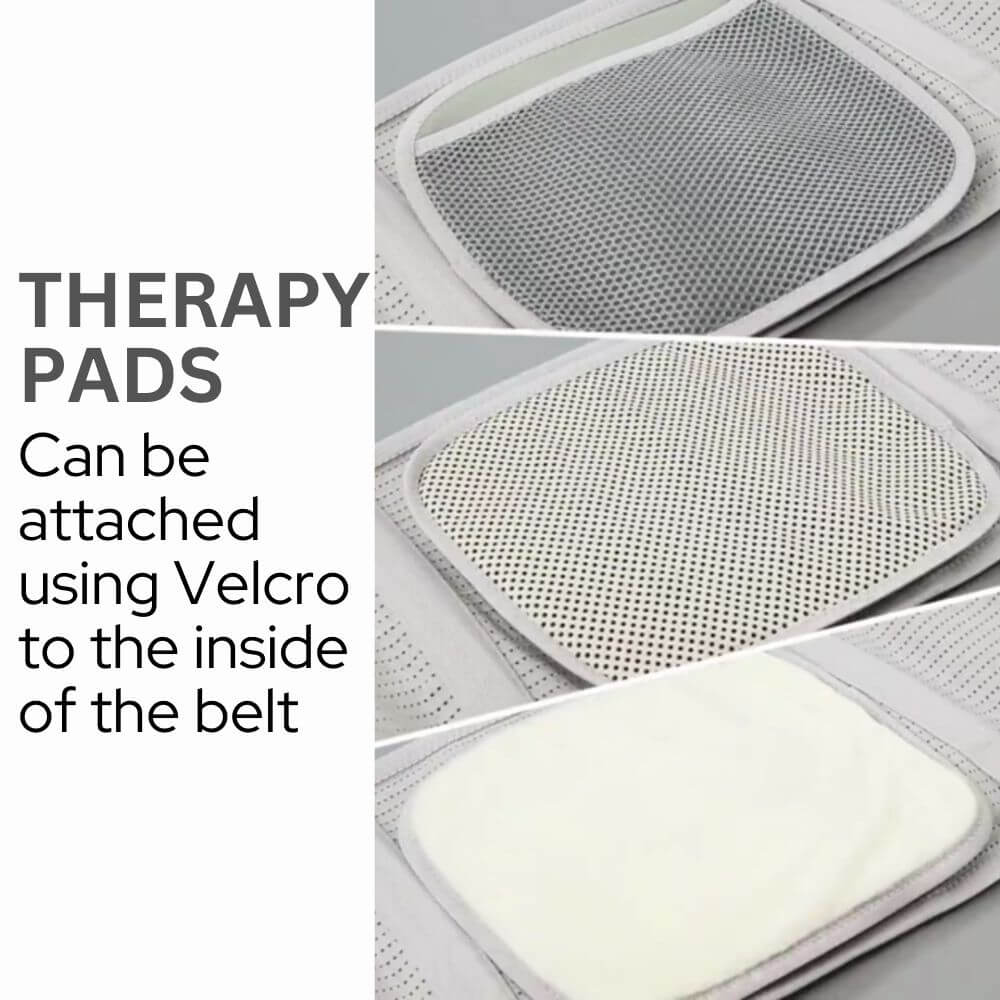The three pads can be attached by Velcro to the inside of the back brace.