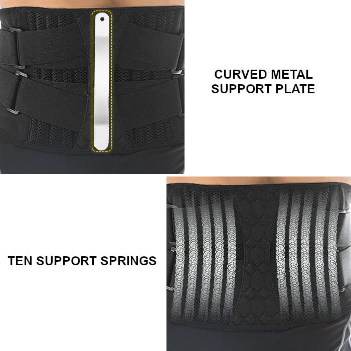 LumbarMax uses a curved metal support plate and ten flexible support springs for optimum support and protection of the lower back.