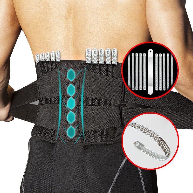 LumbarMax includes a central steel plate and ten steel springs that surround the lumbosacral region for optimum support.