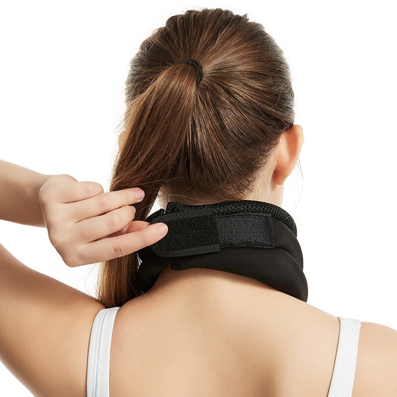 Image of the back view of the NeckEase neck brace with secure Velcro tabs.