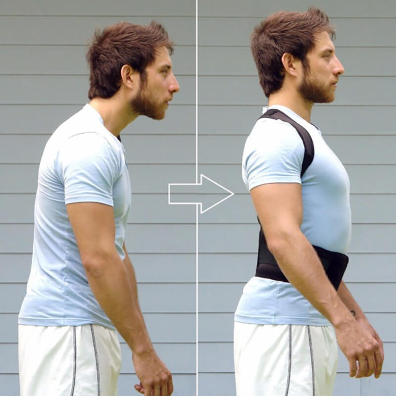 Image of a man before and after wearing the posture corrector.