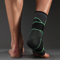 Thumbnail for Rear view image of OrthoRelieve's ankle compression sleeve with support straps in green color.