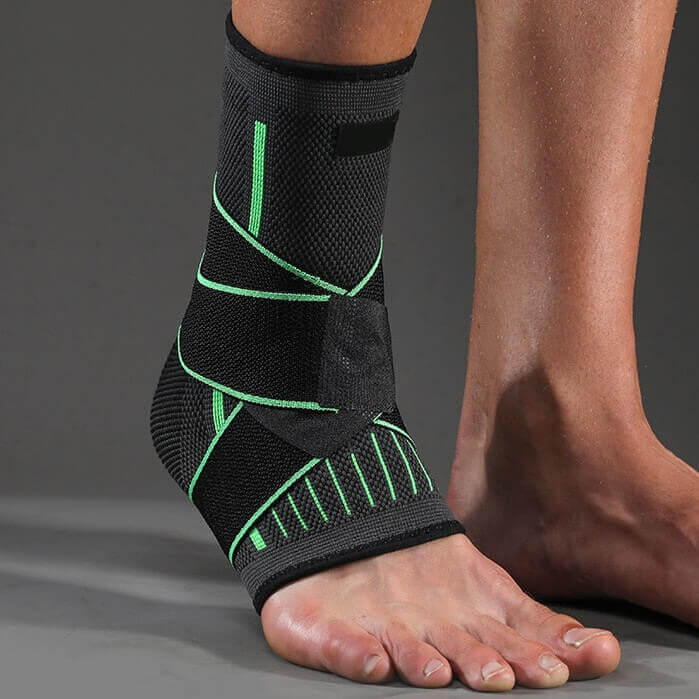 Image of OrthoRelieve's ankle compression sleeve with support straps in green color.