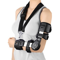 Thumbnail for Image of a woman wearing ElbowFlex orthosis arm rehabilitation brace.