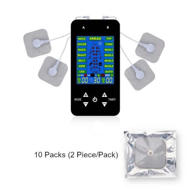 Image of the fifteen mode TENS device and electrode pad.
