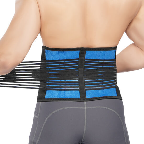 Back view of a man wearing the LumbarExtreme back brace that has sizes up to 6XL.