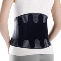 Thumbnail for Image of a woman wearing the LumbarFix back brace in black color.