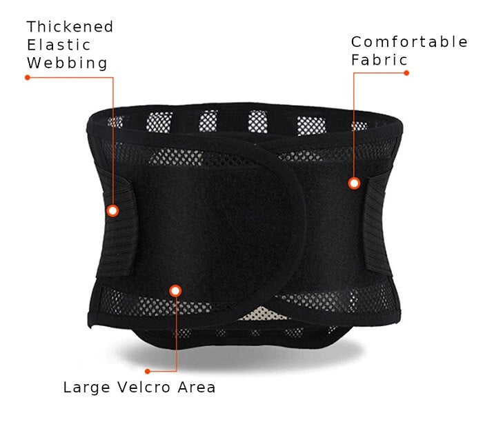 Closeup image of the LumbarLite back brace and it's features.