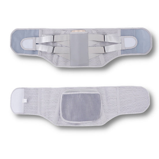 Front and back layout view of the LumbarMate back brace.