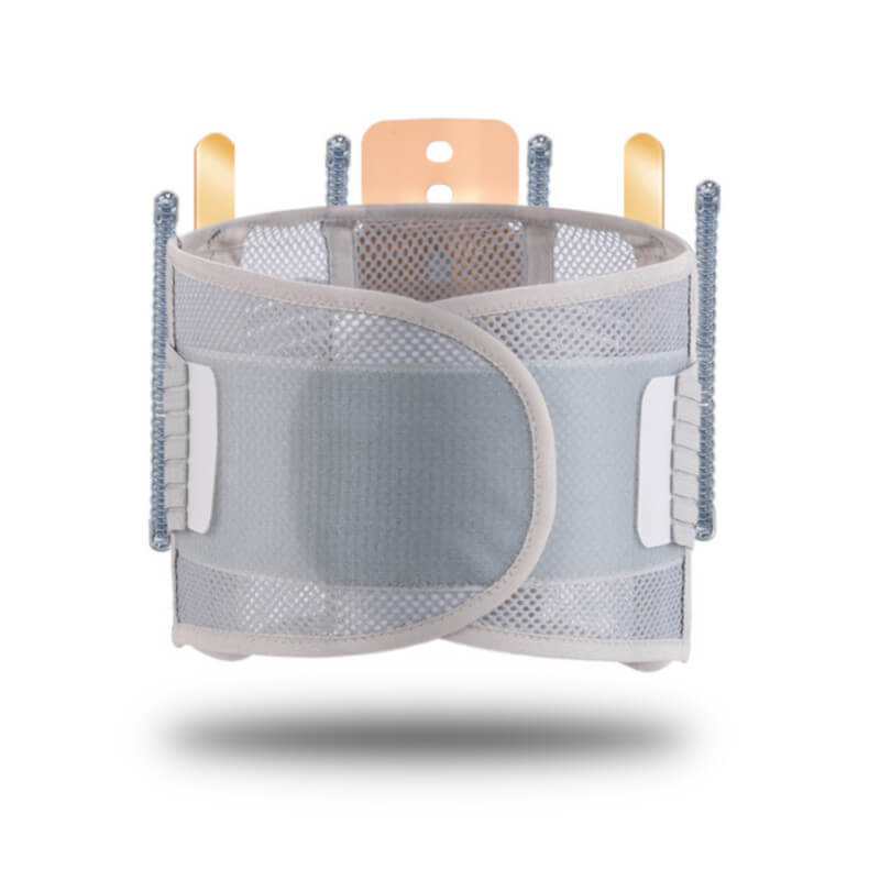 Image of the LumbarStretch mesh back brace in gray color.