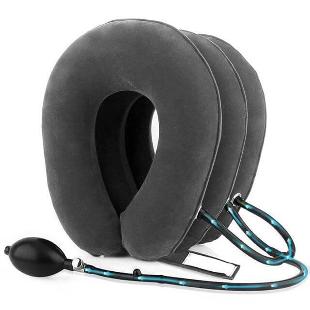 Close-up of grey NeckMate™ neck traction pillow