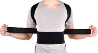 Thumbnail for Image of a man wearing the posture corrector from the front pulling the securing straps.