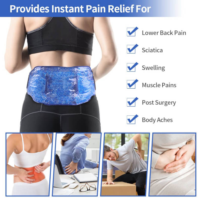 The wearable ice pack provides cold compress therapy for many back conditions like sciatica and lower back pain.